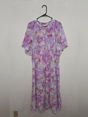 Terra & Sky Lavender Floral Maxi Dress with Button Front 14W